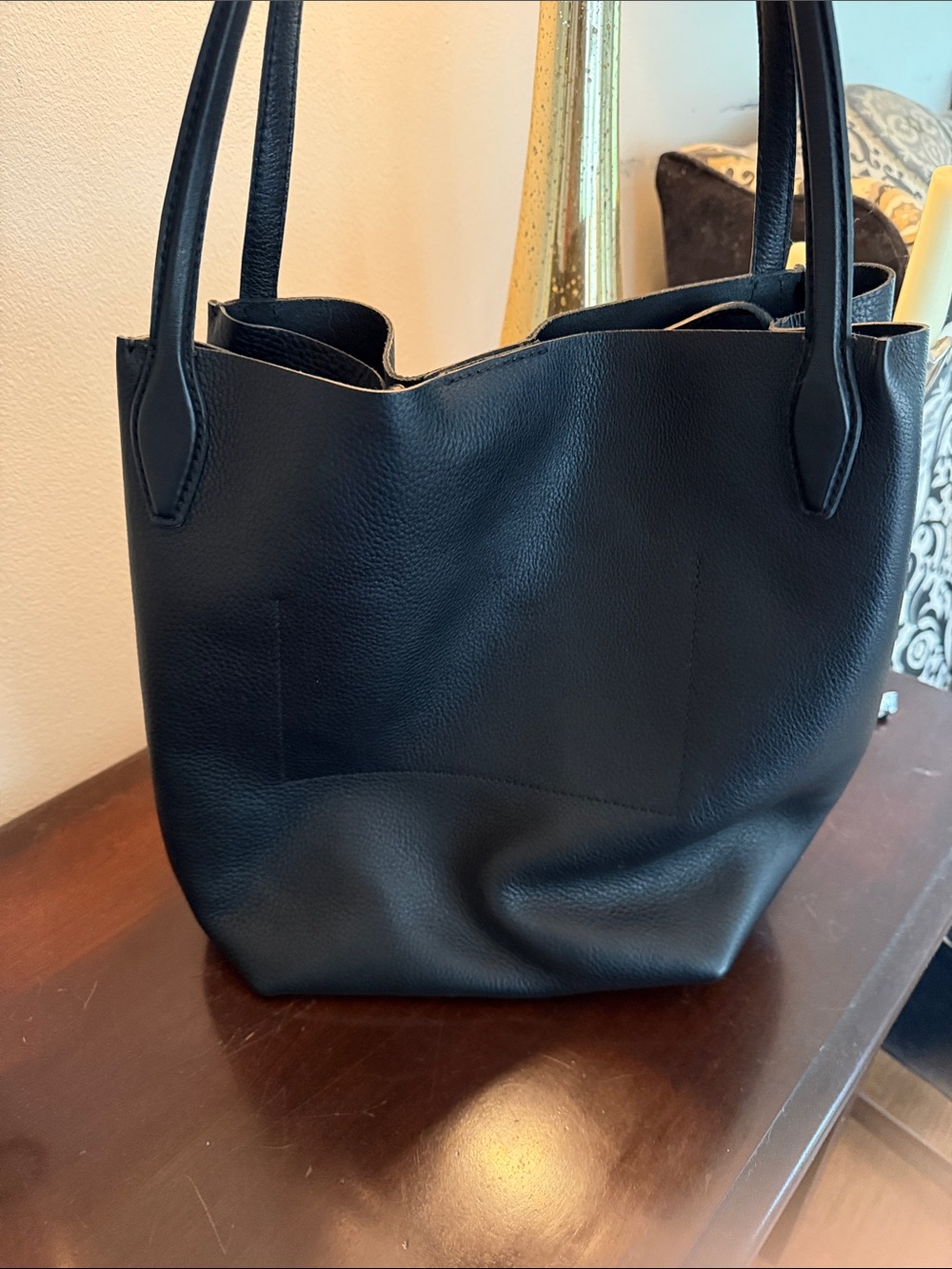 Madewell Black Leather Tote Bucket bag